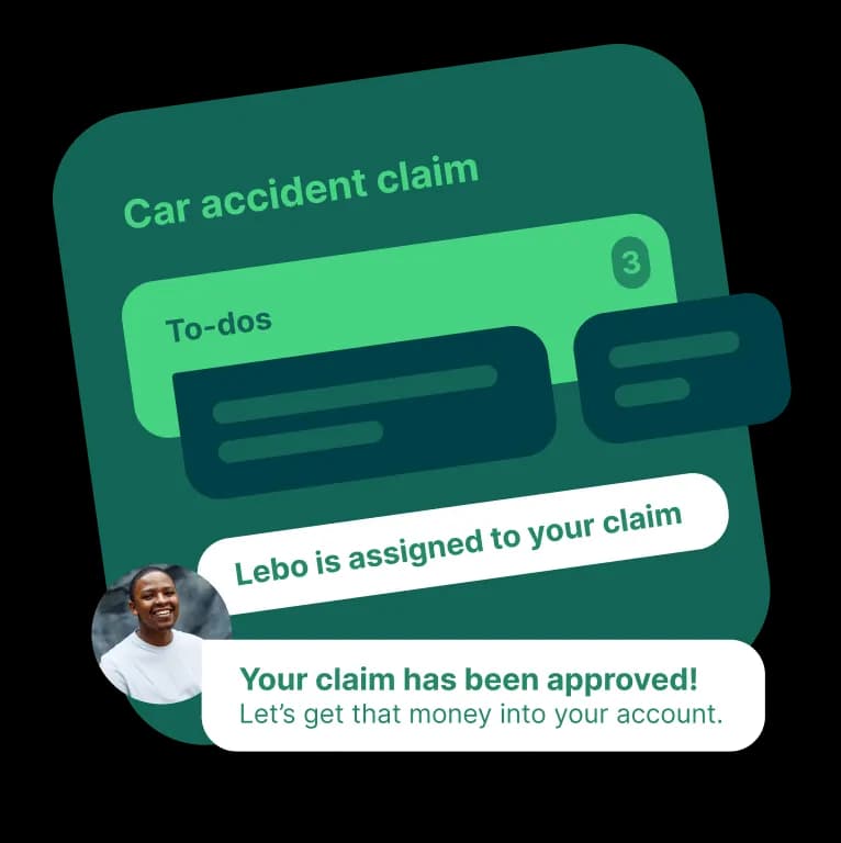 Illustration of the Naked app showing a car accident claim with checklist and assigned claims handler