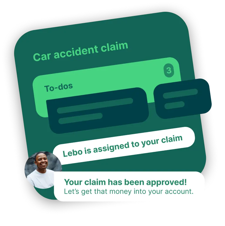 Illustration of the Naked app showing a car accident claim with checklist and assigned claims handler
